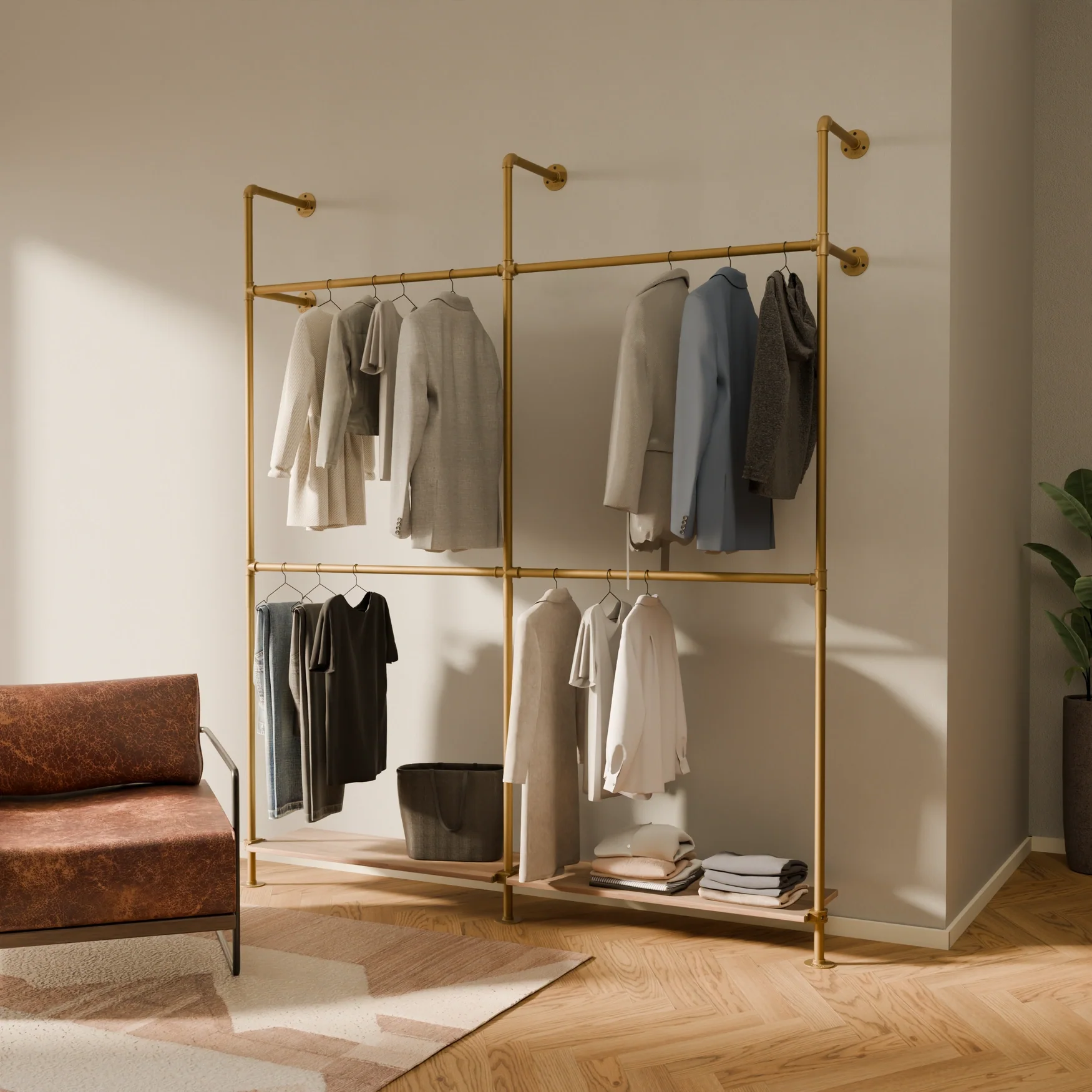 KIM DOUBLE 2 OAK – 2 bottom shelves | Gold - Image 2