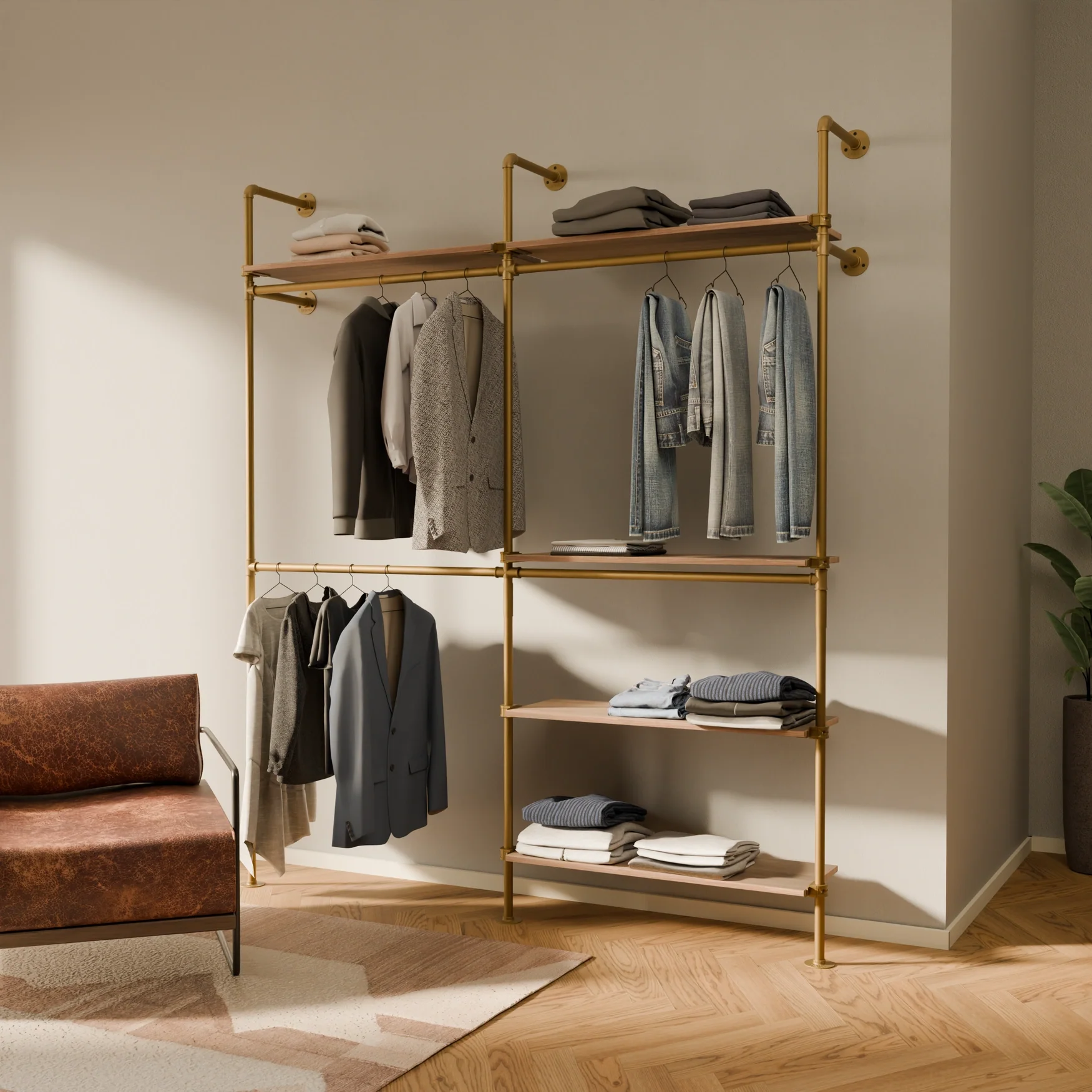 KIM DOUBLE 2 OAK – 5 shelves | Gold - Image 2