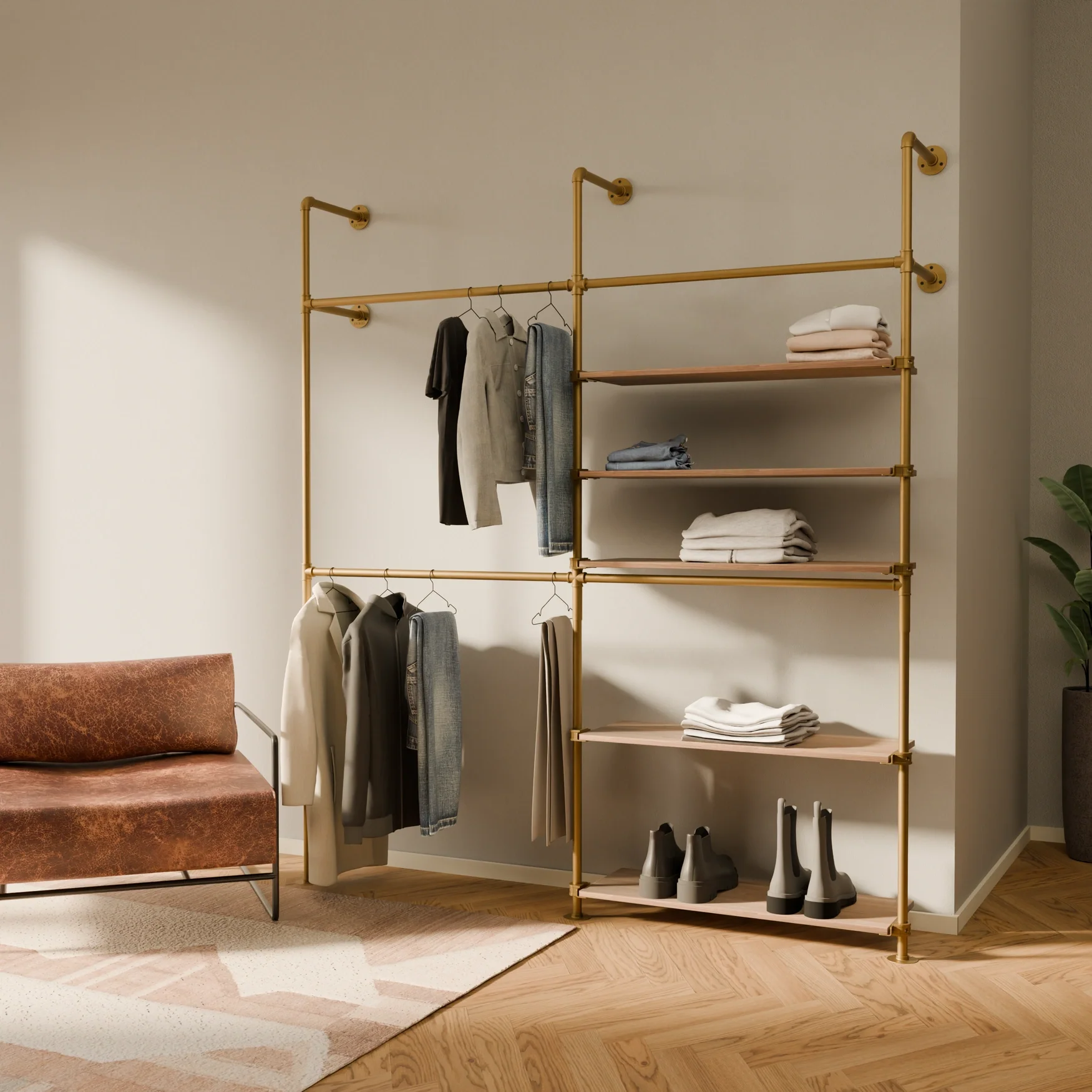 KIM DOUBLE 2 OAK – 5 shelves on the right | Gold - Image 2