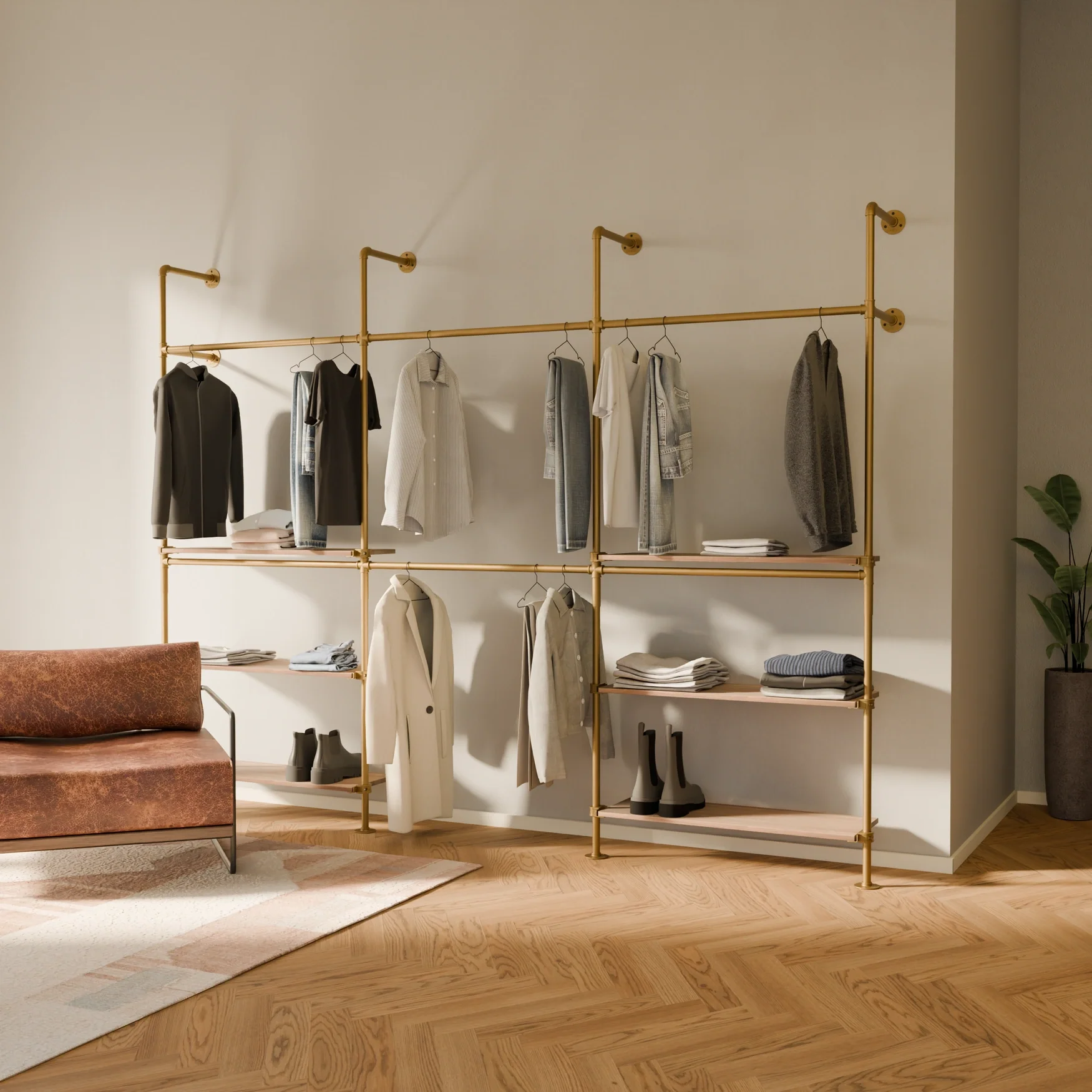 KIM DOUBLE 3 OAK –  6 bottom shelves | Gold - Image 2