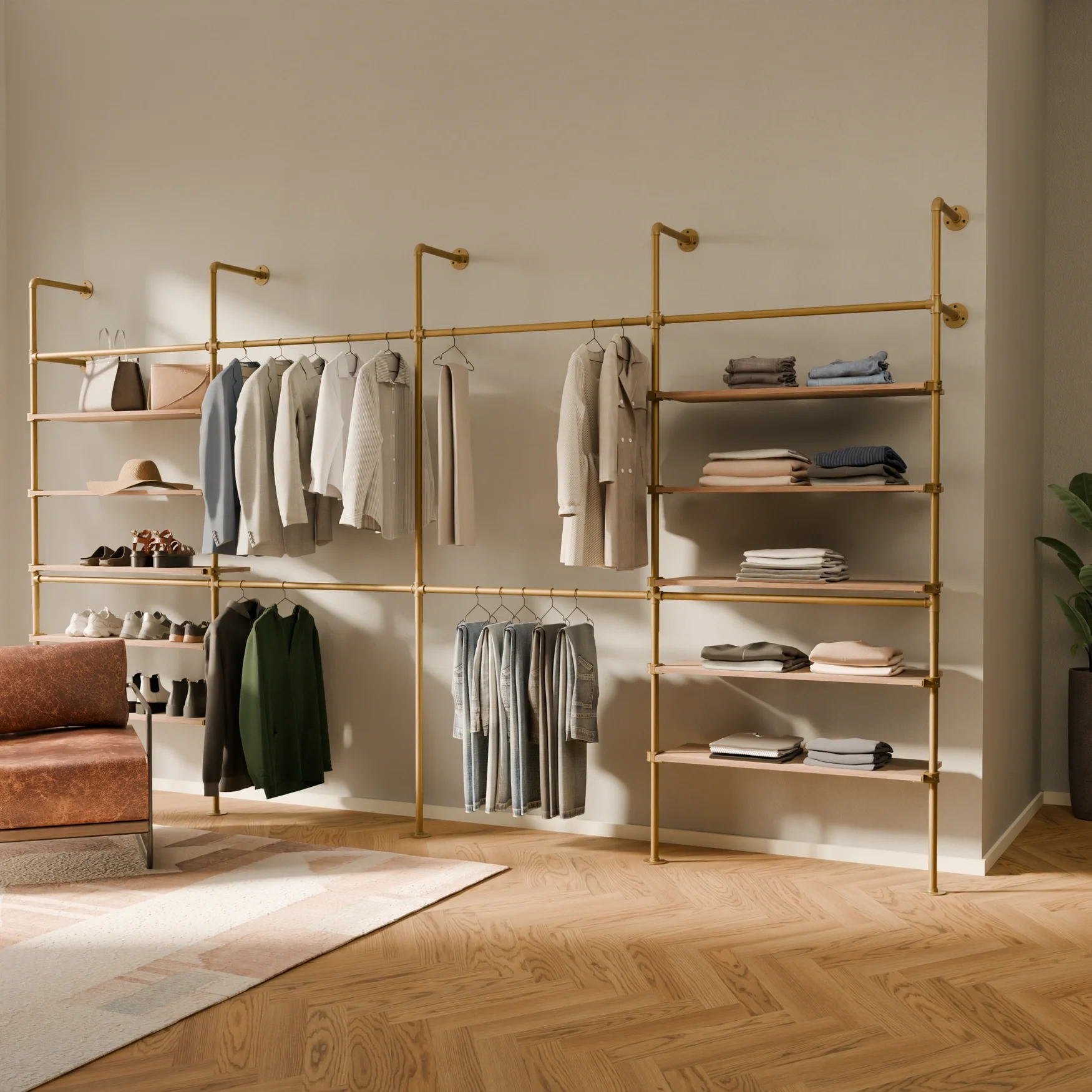 KIM DOUBLE 4 OAK – 10 shelves | Gold - Image 2
