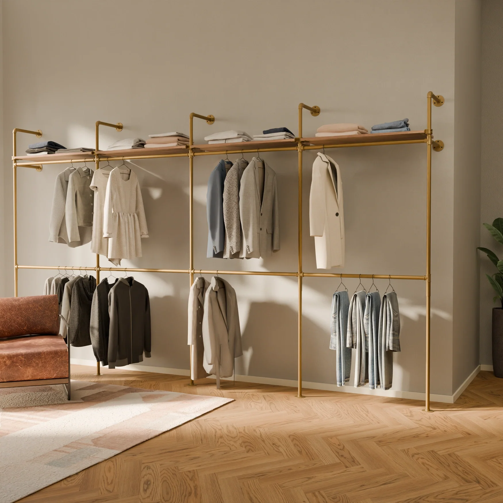 KIM DOUBLE 4 OAK – 4 shelves | Gold - Image 2