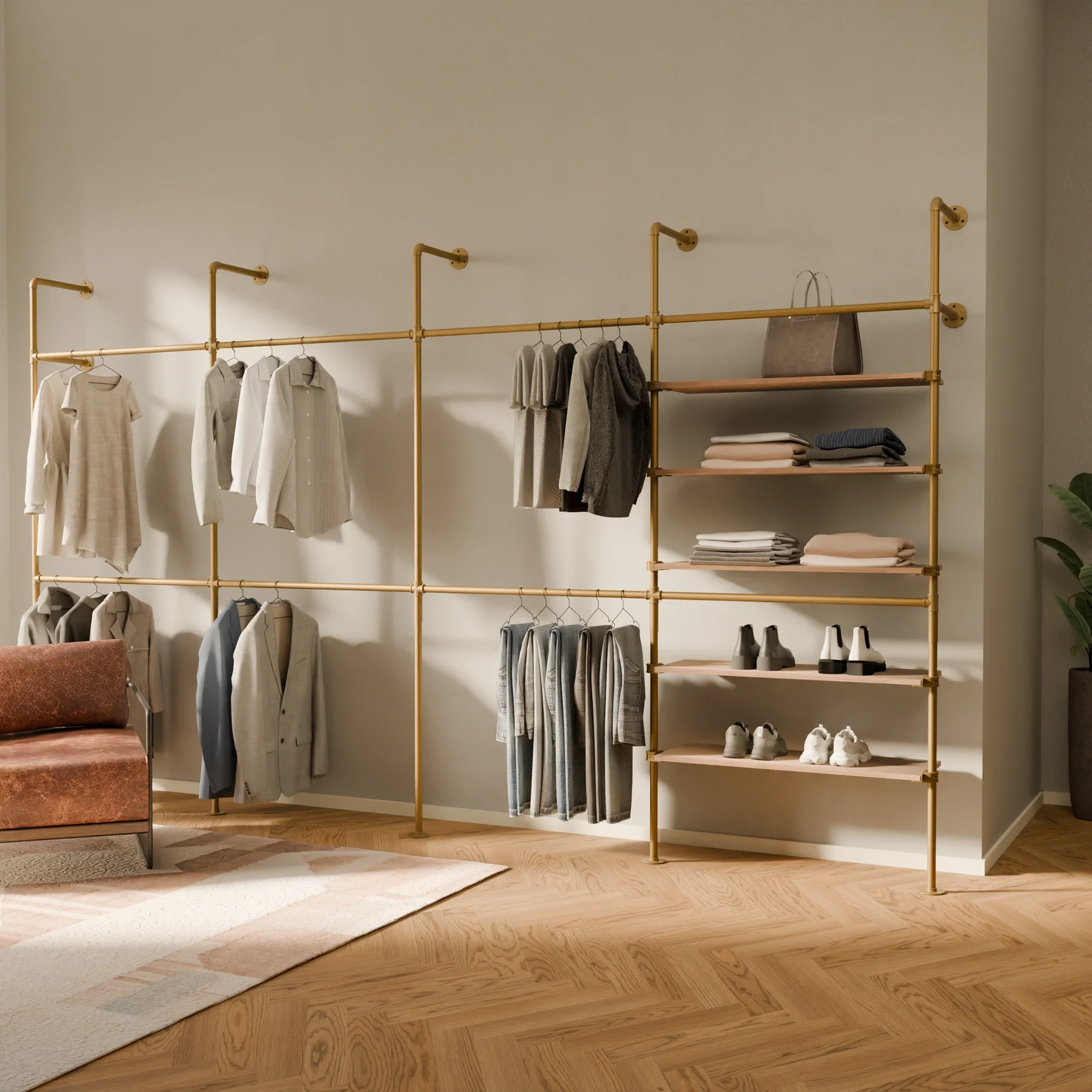 KIM DOUBLE 4 OAK –  5 shelves | Gold - Image 2