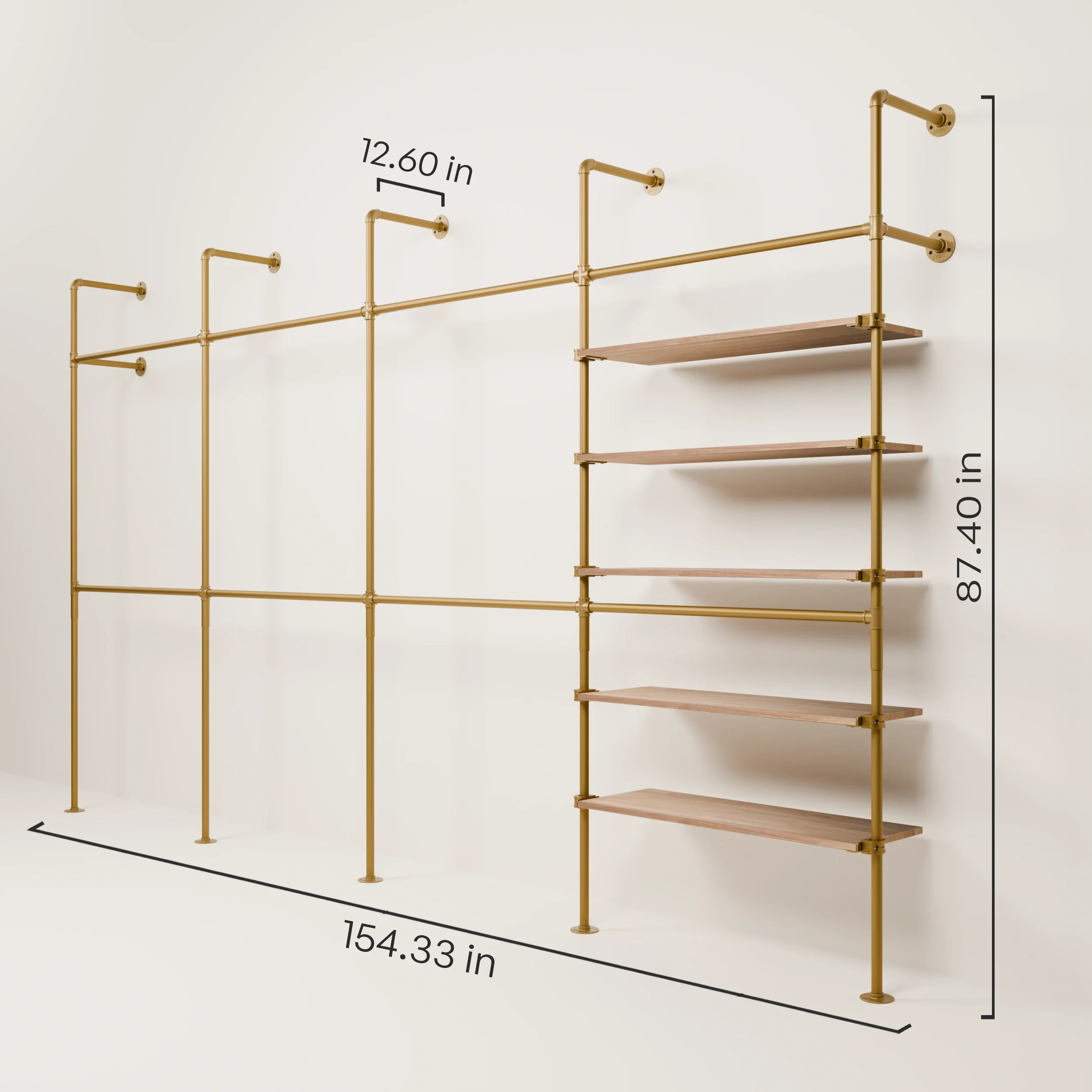 KIM DOUBLE 4 OAK –  5 shelves | Gold - Image 3