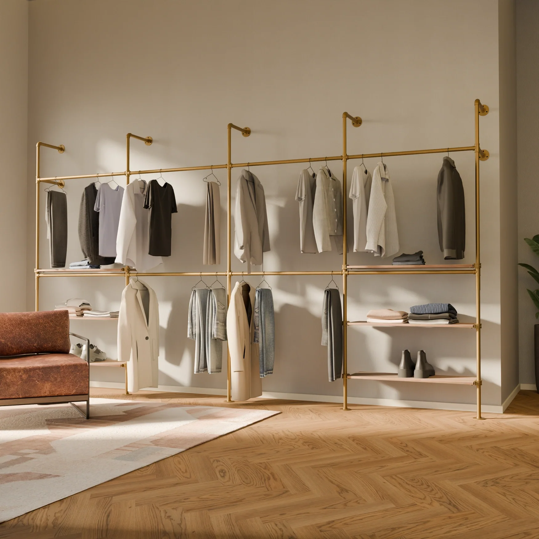 KIM DOUBLE 4 OAK –  6 shelves | Gold - Image 2